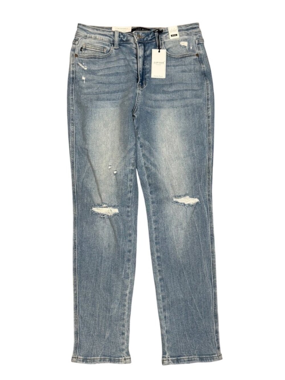 Judy Blue Boyfriend Fit Jeans Womens 11/30 Mid Rise Light Wash Distressed Denim
